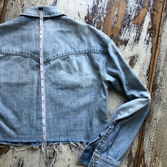 ALL SAINTS Denim Western Shirt Cropped Factory Raw Hem XS - Picture 9 of 10